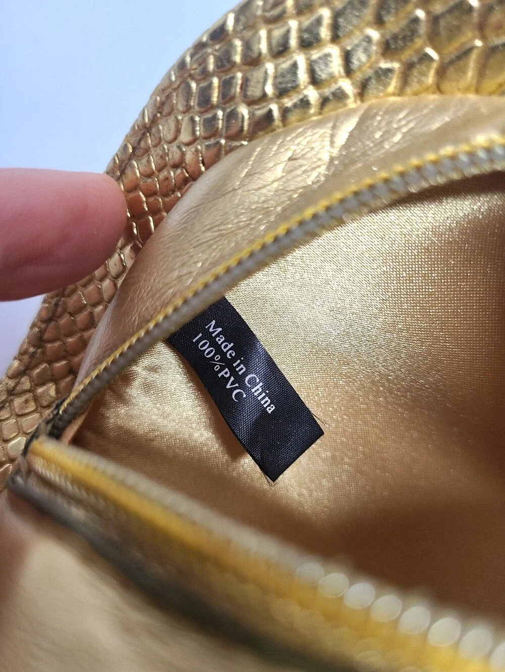 Vtg Versace Y2K Cosmetic Pouch Clutch Bag Gold Metallic Embossed Snakeskin Trim